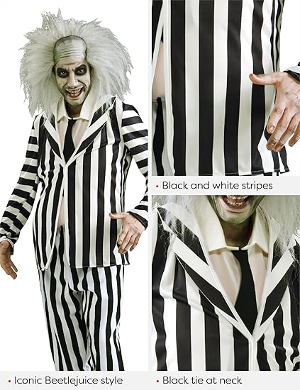 Rubies Beetlejuice Men's Costume for Themed Parties and Halloween, Black/White, Standard