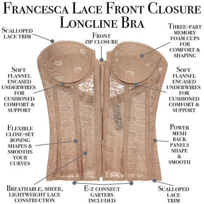 8249 Francesca Lace Strapless Front Closure Longline Bridal Bra
