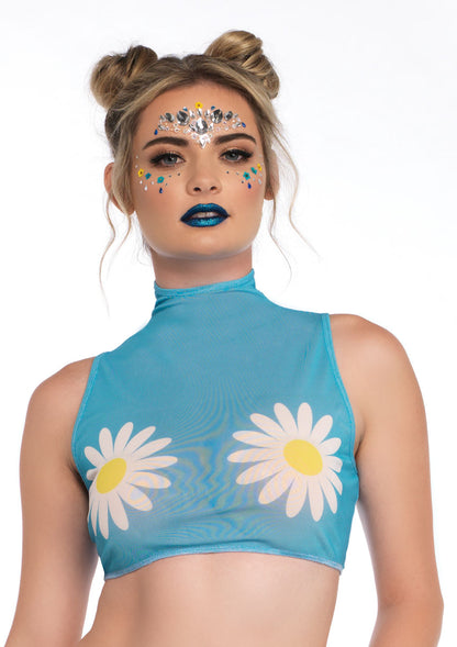Daisy High Neck Mesh Crop Top