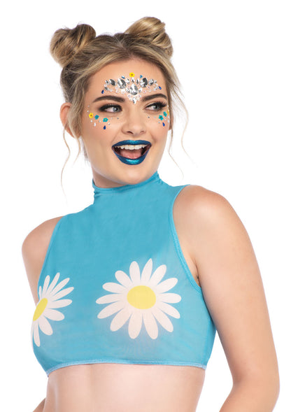 Daisy High Neck Mesh Crop Top