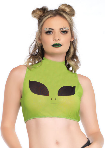 Leg Avenue Alien high neck mesh crop top with zipper back