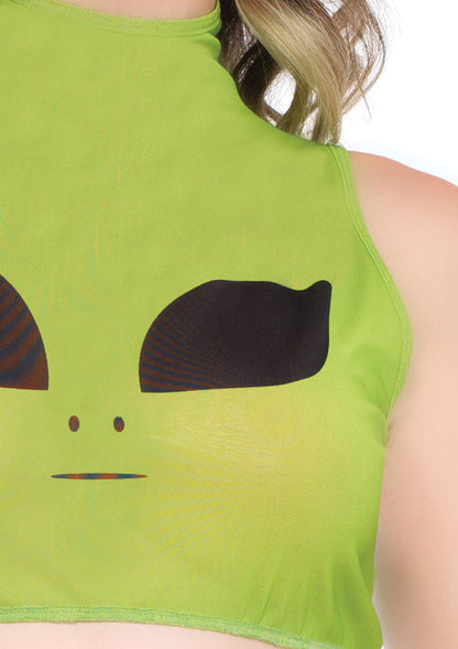 Leg Avenue Alien high neck mesh crop top with zipper back