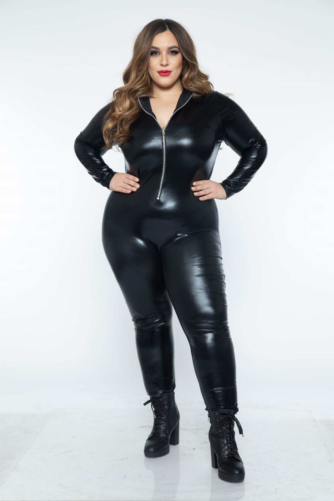 Lame Zipper Front Catsuit