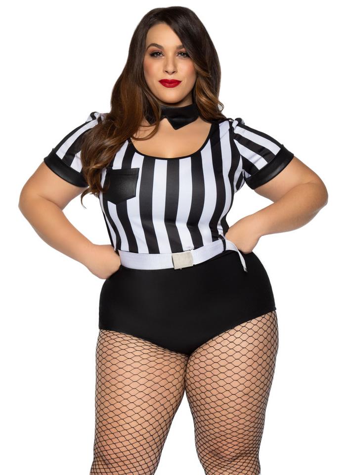 Leg Avenue 3PC.No Rules Referee,striped teddy,belt,and choker collar