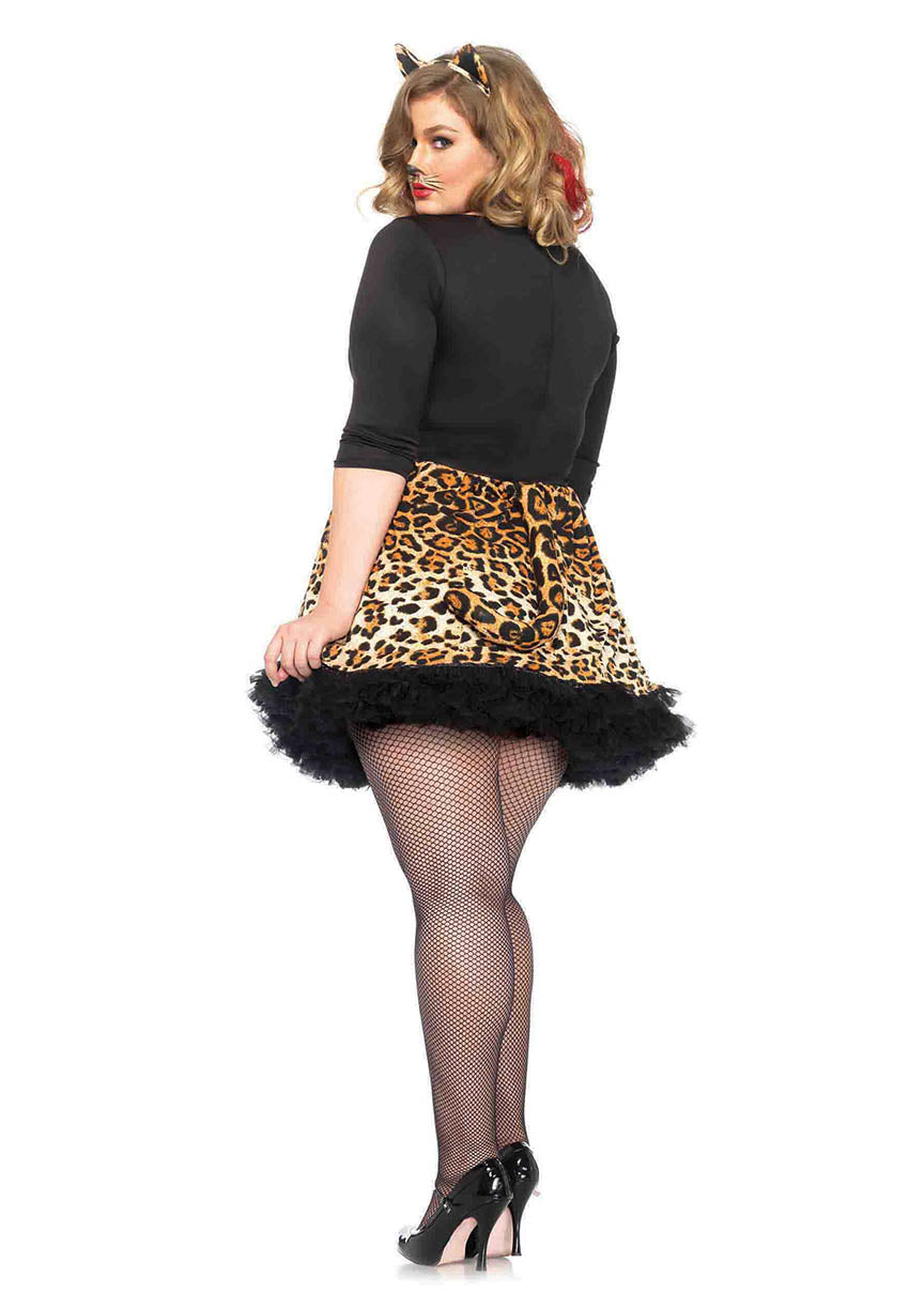 Leg Avenue 4PC.Wildcat,dress,pin on tail,collar,ear headband 1X-2X LEOPARD