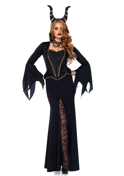 LEG AVENUE 2PC.Evil Enchantress,dress w/lace bodice,horn headband