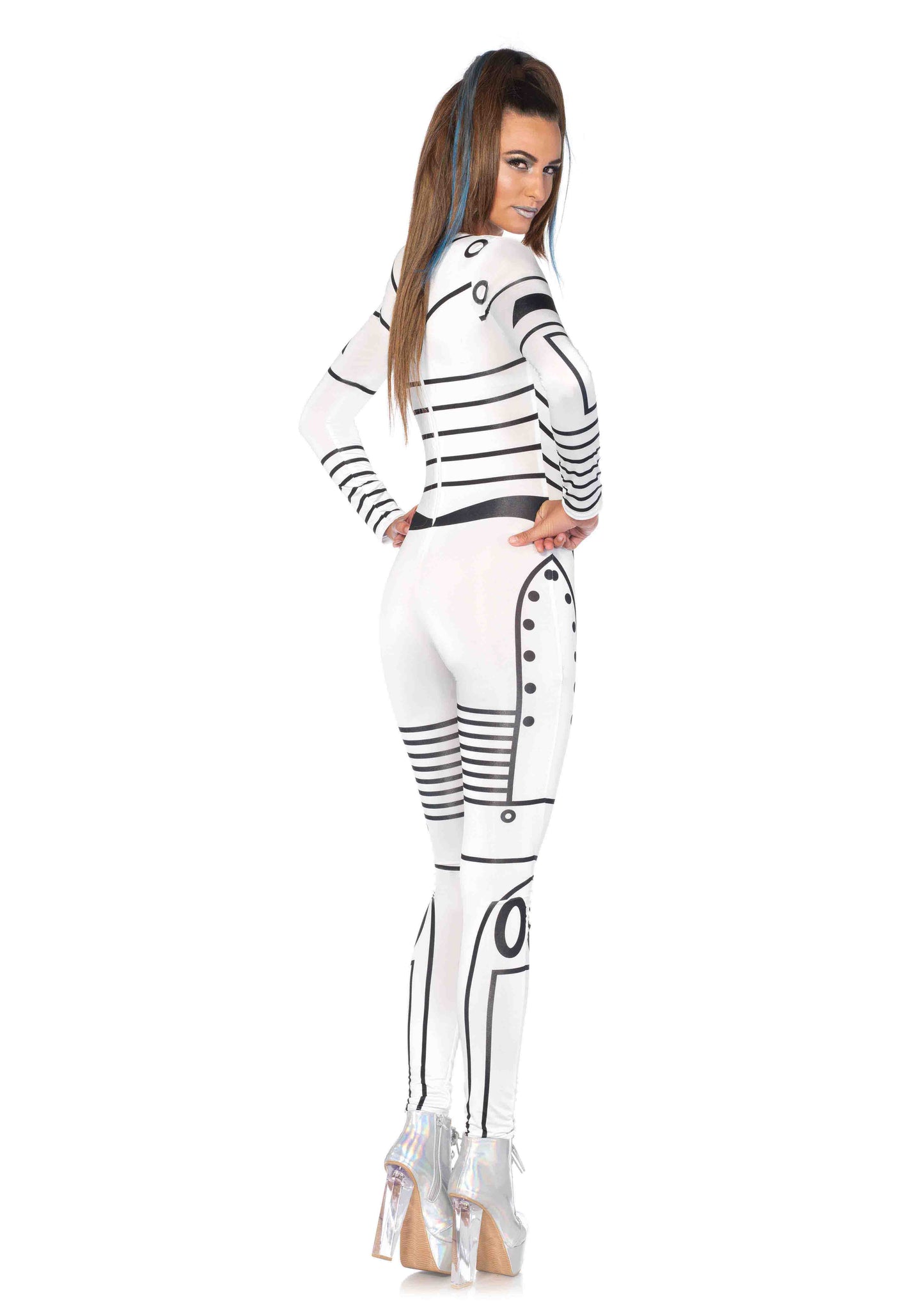 Killer Robot, features sexy printed spandex catsuit