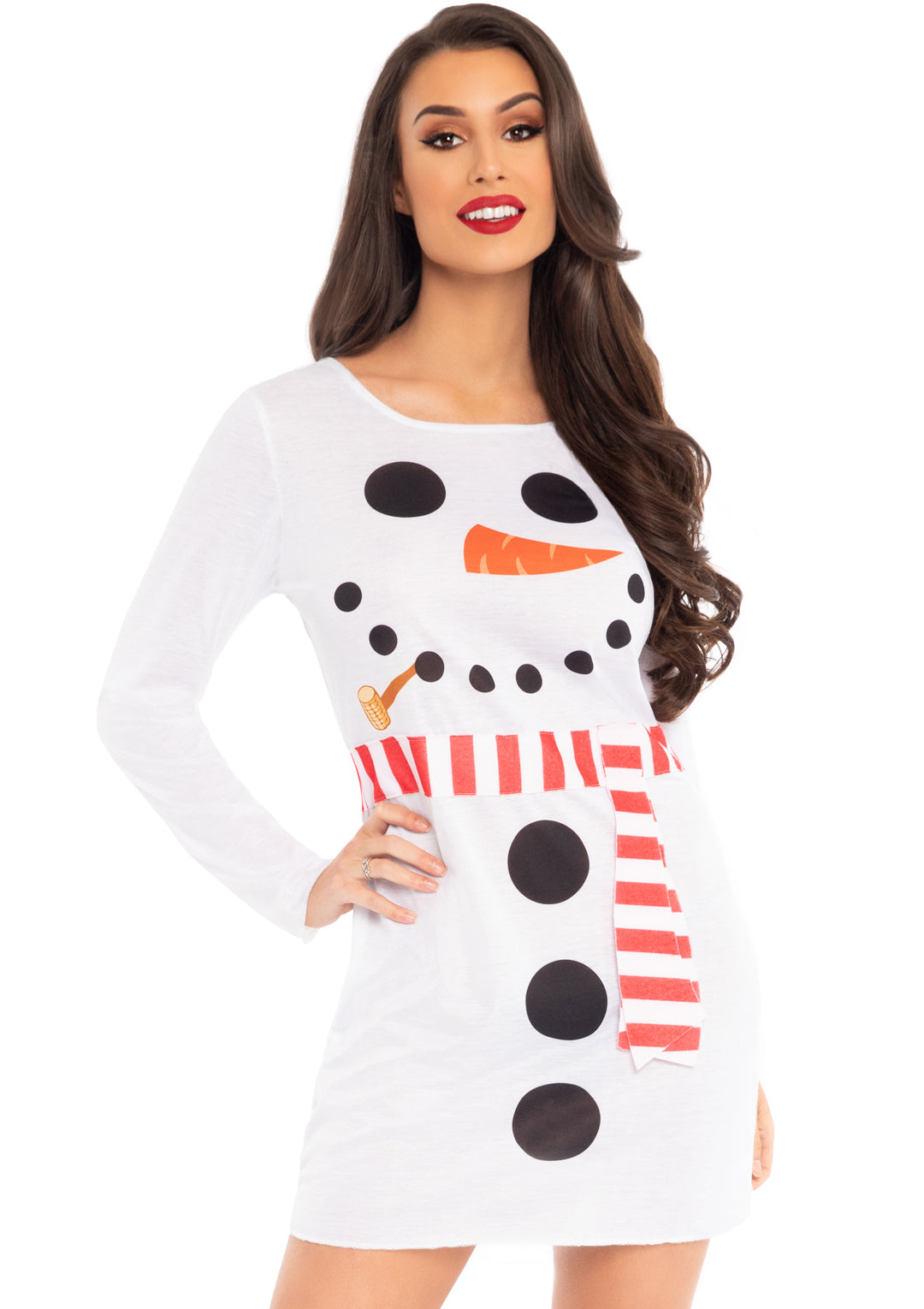 Leg Avenue Snowman Long Sleeve T-Shirt Dress, White,