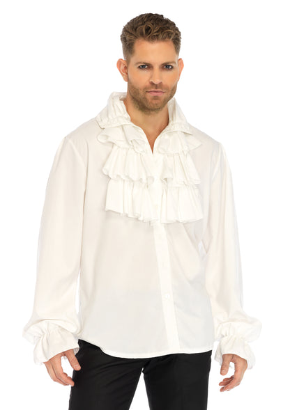 Leg Avenue 86688 Ruffle Front Shirt, White,