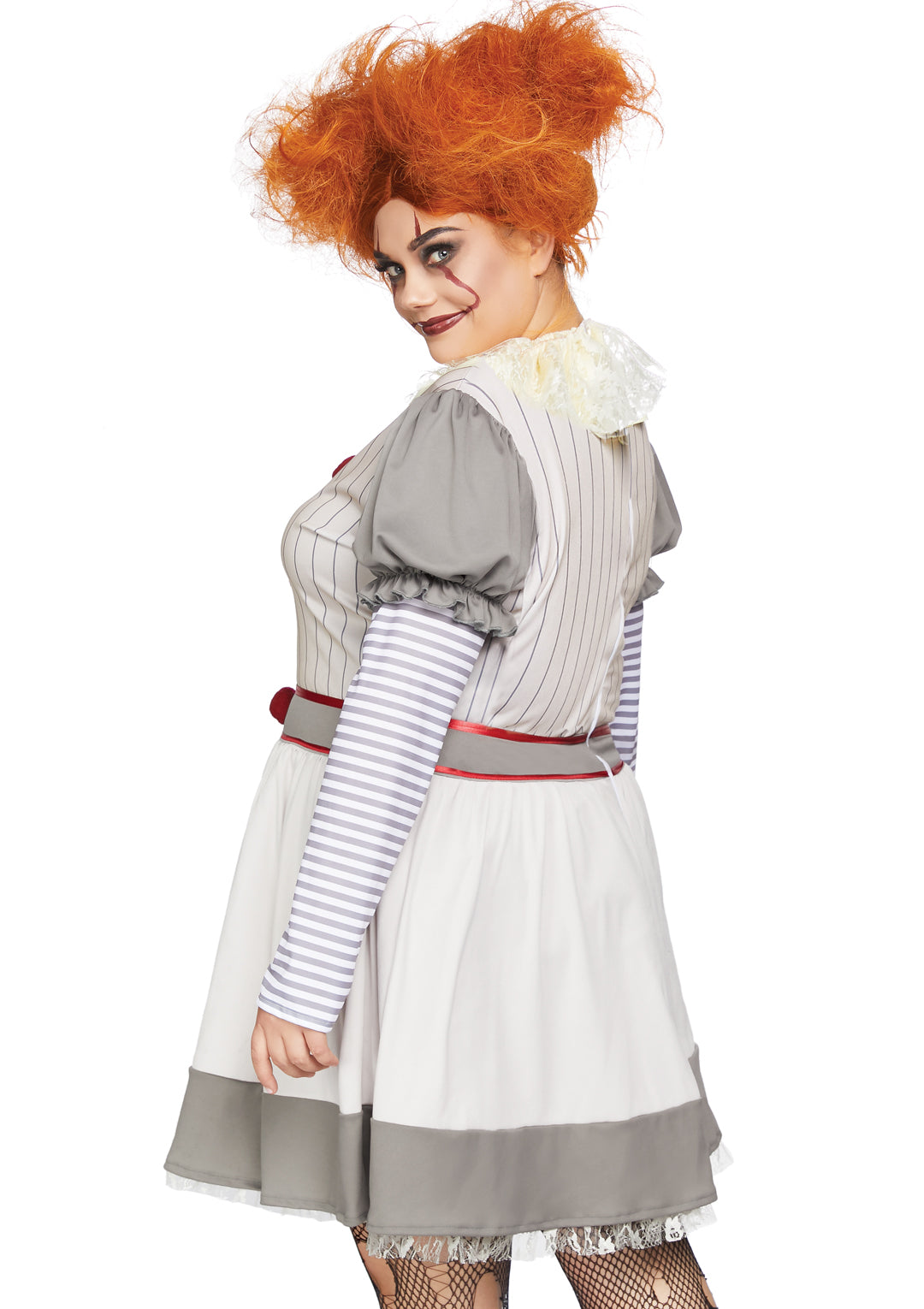 Leg Avenue 2PC Creepy Clown, includes striped dress with pom pom accents and lace neck piece