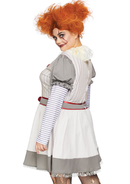Leg Avenue 2PC Creepy Clown, includes striped dress with pom pom accents and lace neck piece