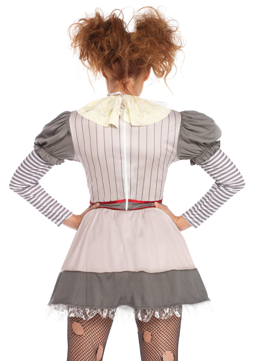 Leg Avenue 2PC Creepy Clown, includes striped dress with pom pom accents and lace neck piece