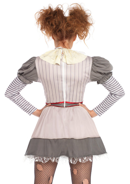 Leg Avenue 2PC Creepy Clown, includes striped dress with pom pom accents and lace neck piece