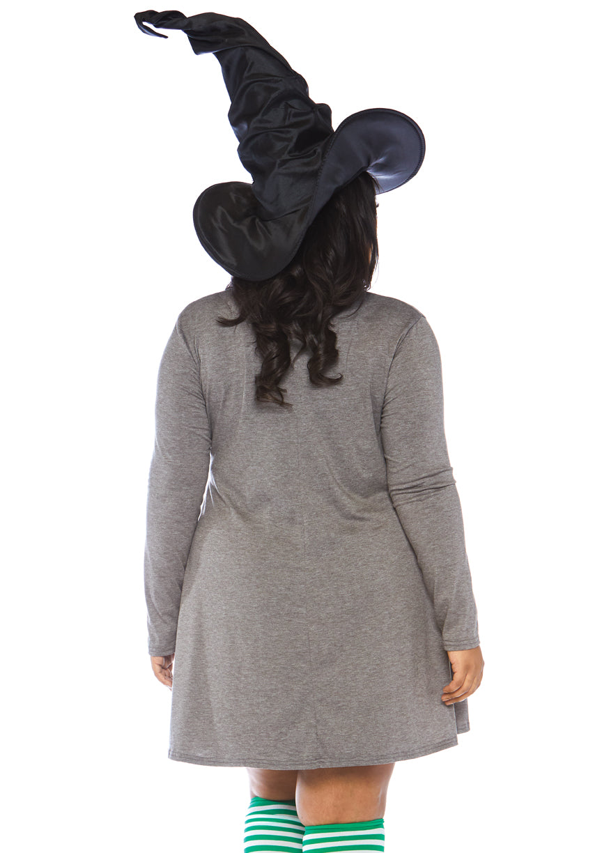 Leg Avenue Basic Witch Jersey Dress, Grey, 1X-2X