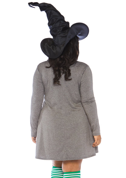 Leg Avenue Basic Witch Jersey Dress, Grey, 1X-2X