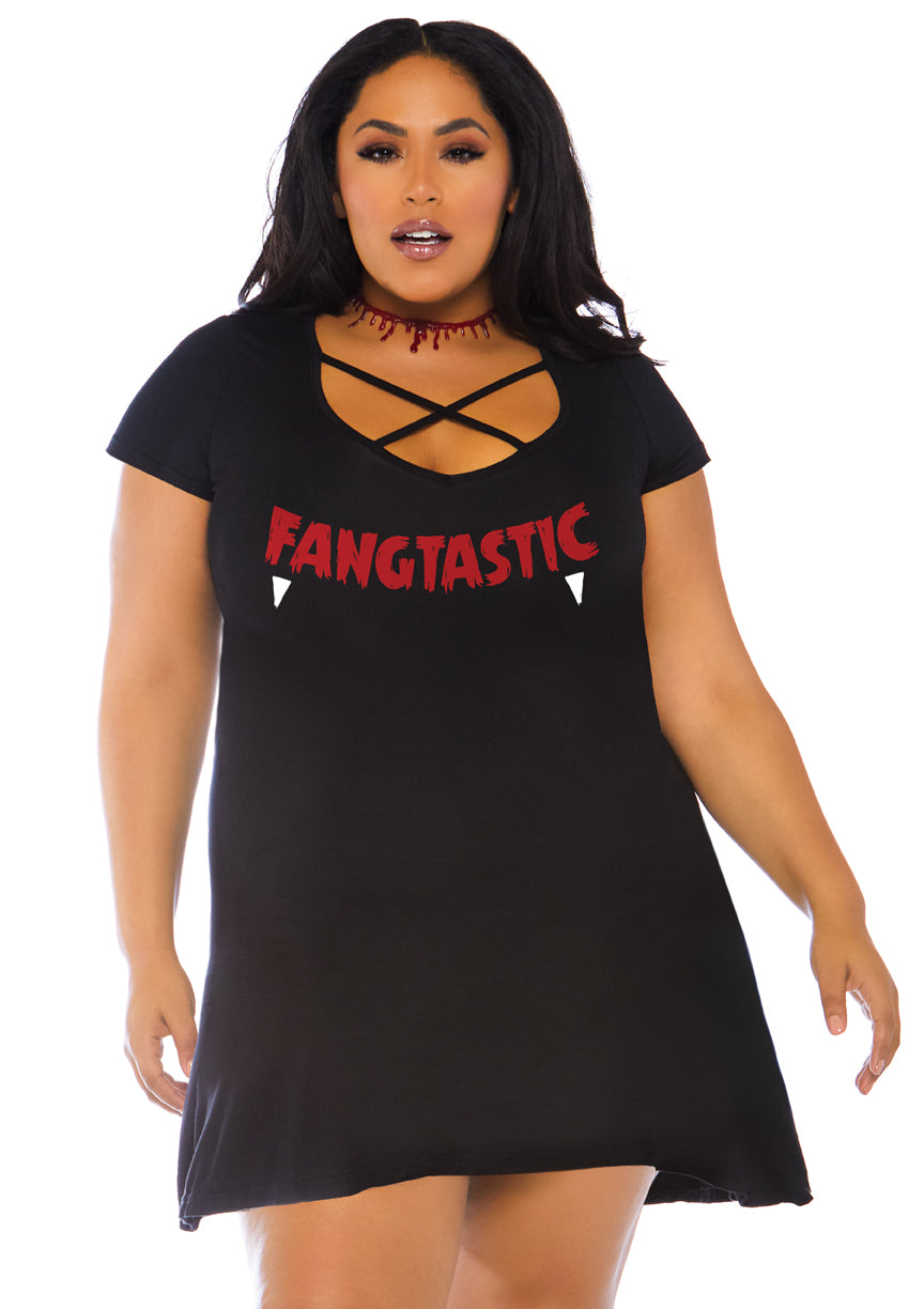 Fangtastic Jersey Dress With Cross Over Bodice Accent
