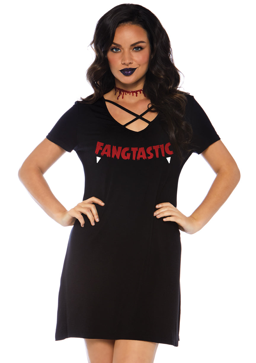 Fangtastic Jersey Dress With Cross Over Bodice Accent