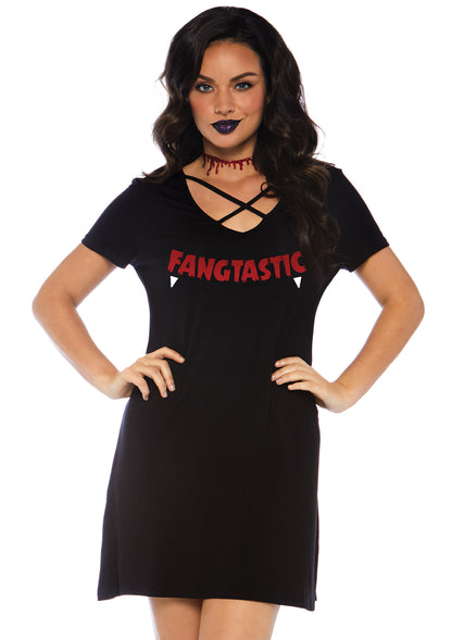 Fangtastic Jersey Dress With Cross Over Bodice Accent