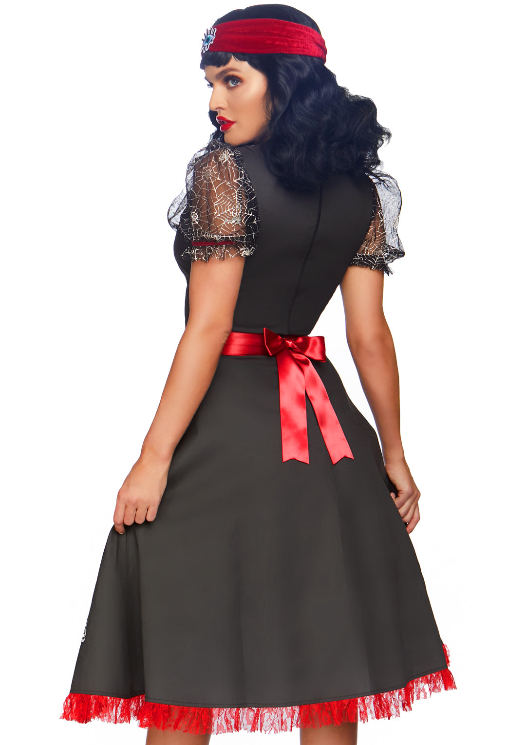 Leg Avenue 3 PC Spooky Board Beauty, includes deluxe cotton swing dress with elaborate printed board detail and hand collar detail, attached satin sash with pin-on bow, and matching all seeing eye headband