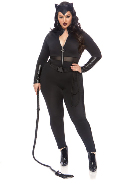 Leg Avenue 3 PC Sultry Supervillain, includes zipper front cat suit with mesh panel accent, utility belt with rope, and cat ear headband