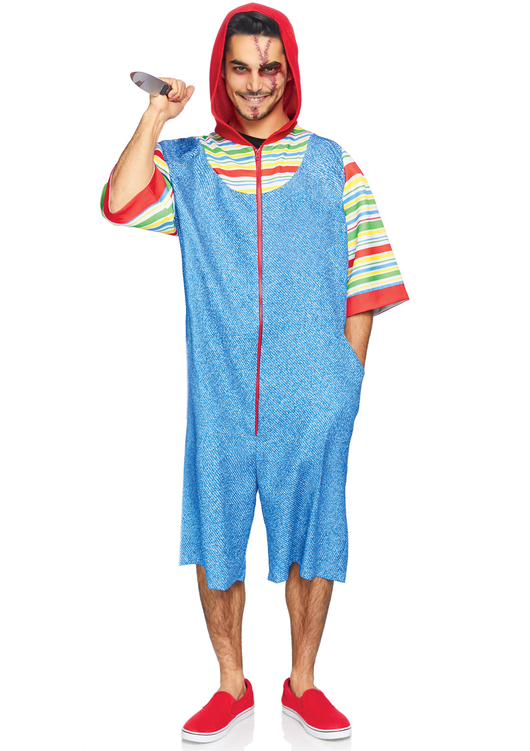 Leg Avenue Creepy Killer, features printed hooded jumpsuit with pockets and double sided zipper