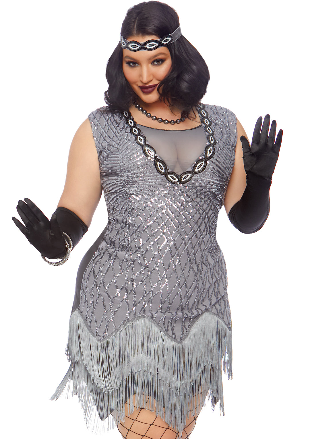 Leg Avenue 2 PC Roaring Roxy, includes sequin dress with zig zag fringed hem and matching sequin headband