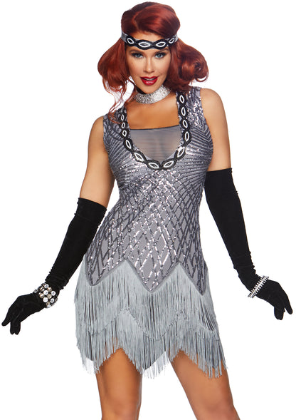 Leg Avenue 2 PC Roaring Roxy, includes sequin dress with zig zag fringed hem and matching sequin headband