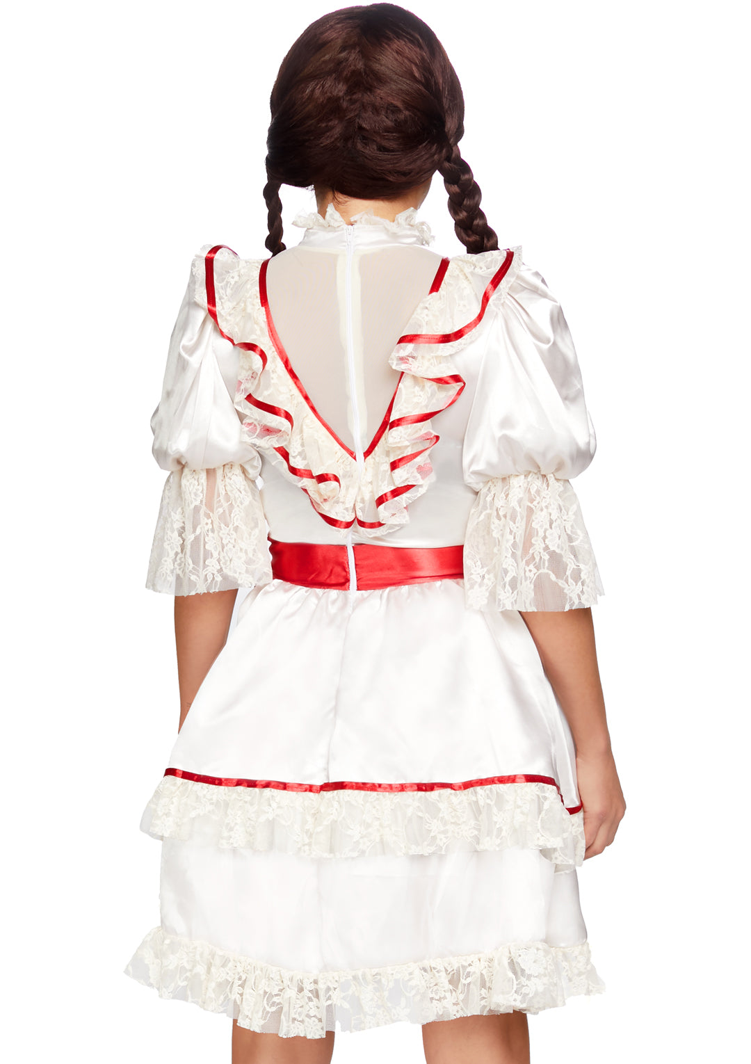 Leg Avenue Haunted Doll, features satin lace trimmed antique doll dress with attached bow sash