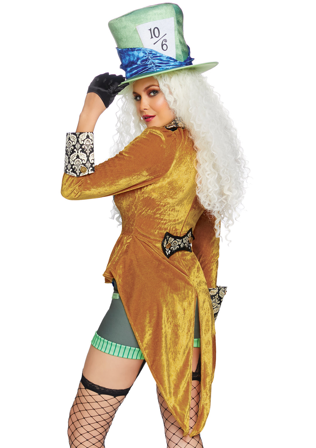 Leg Avenue 4 PC Classic Mad Hatter, includes velvet coat with brocade accents, shorts with embroidered pocket watch, neck tie, and mad hatter hat