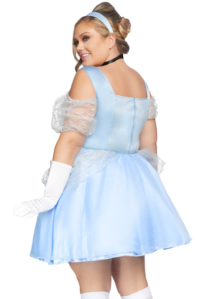 Leg Avenue 3 PC Glass Slipper Sweetie, includes cold shoulder dress with jeweled lace applique bodice, jeweled choker, and matching headband
