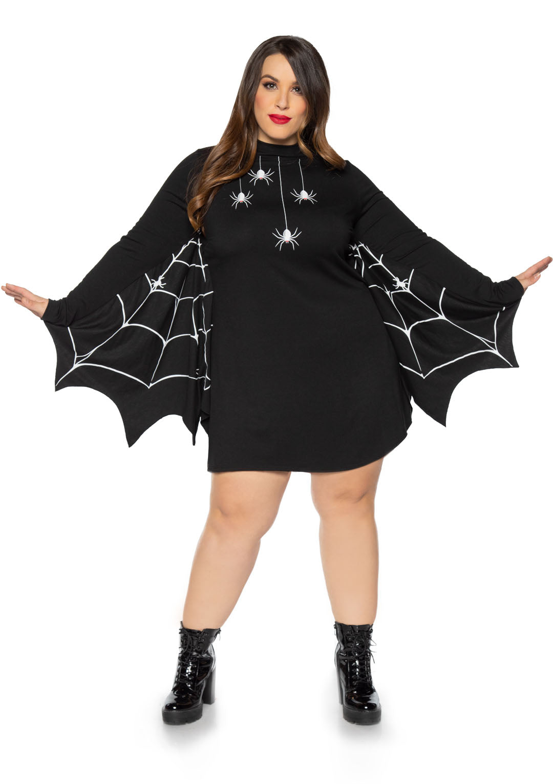 Leg Avenue Jersey Spider Dress With Scalloped Web Wing Sleeve, Black