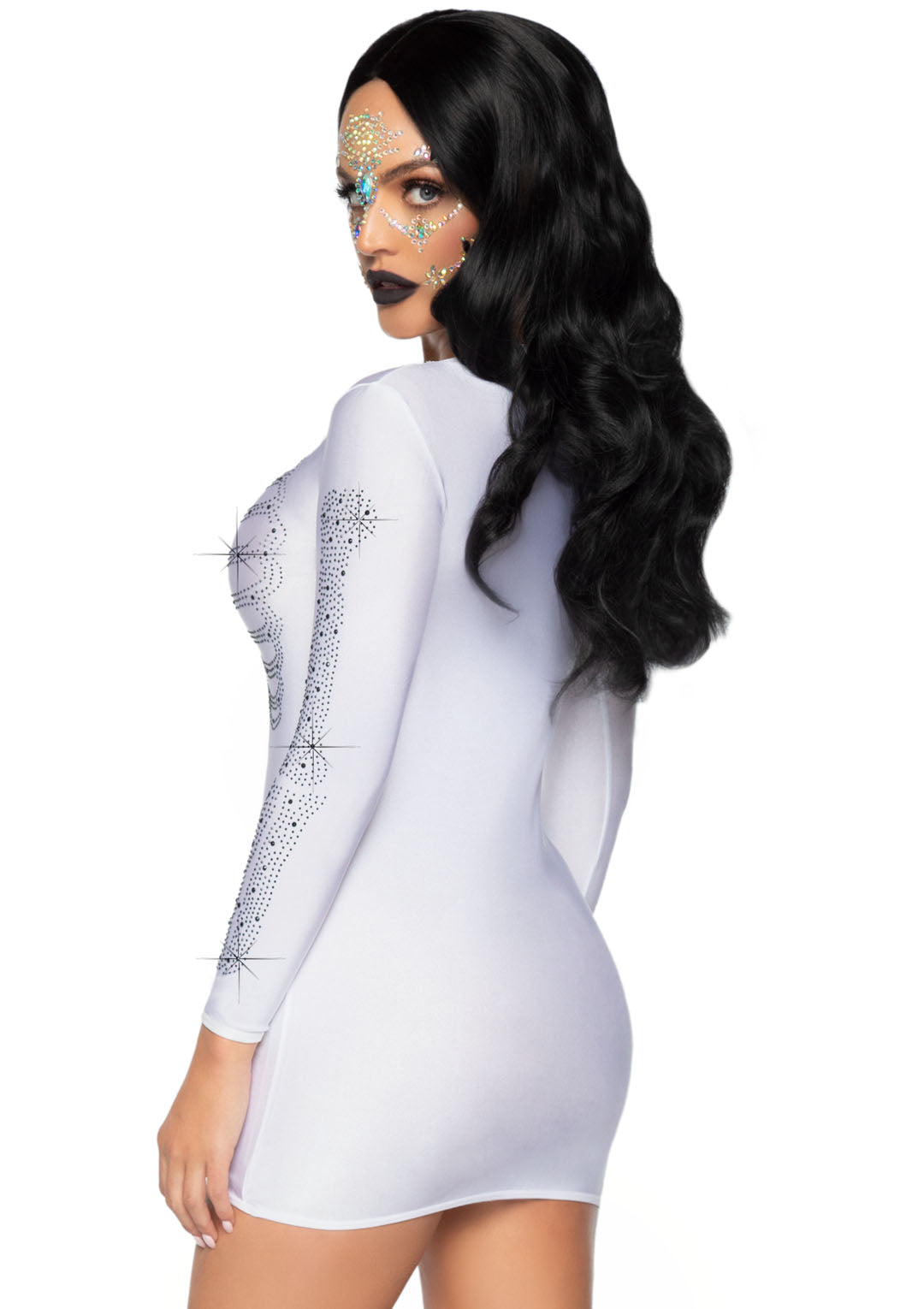 Leg Avenue Spandex Rhinestone Skeleton Dress, White,