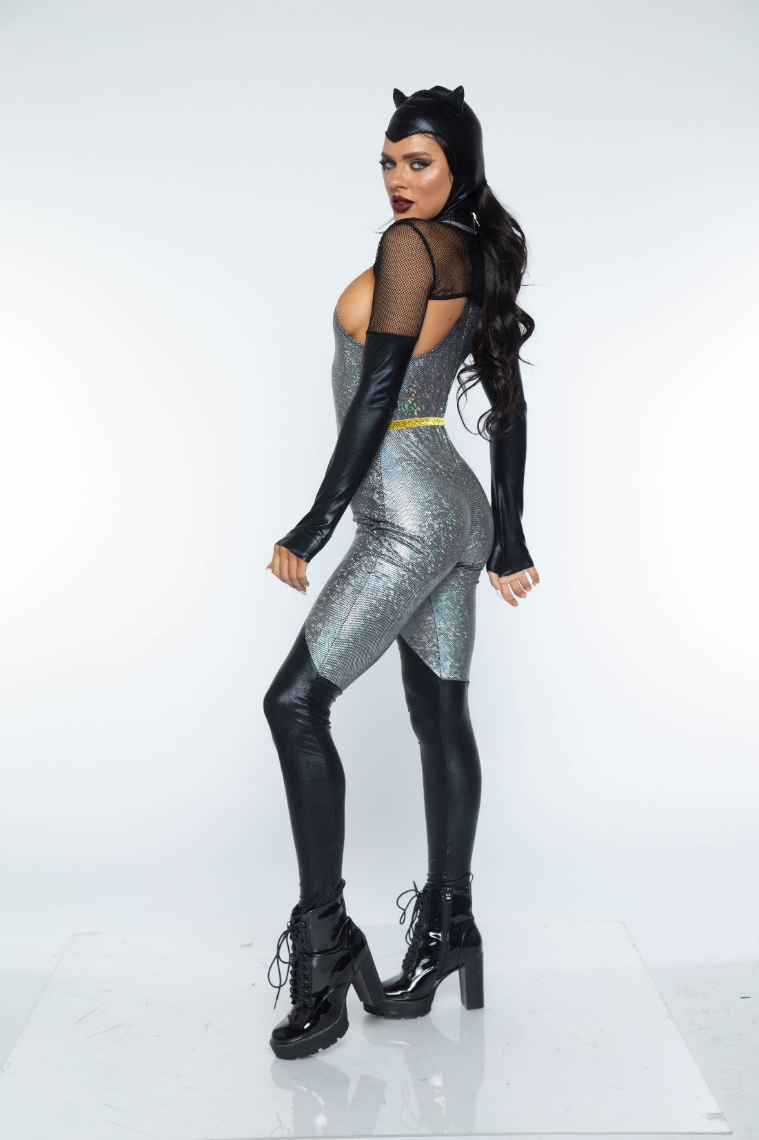 Leg Avenue 4 PC Feline Felon, Black/Silver,