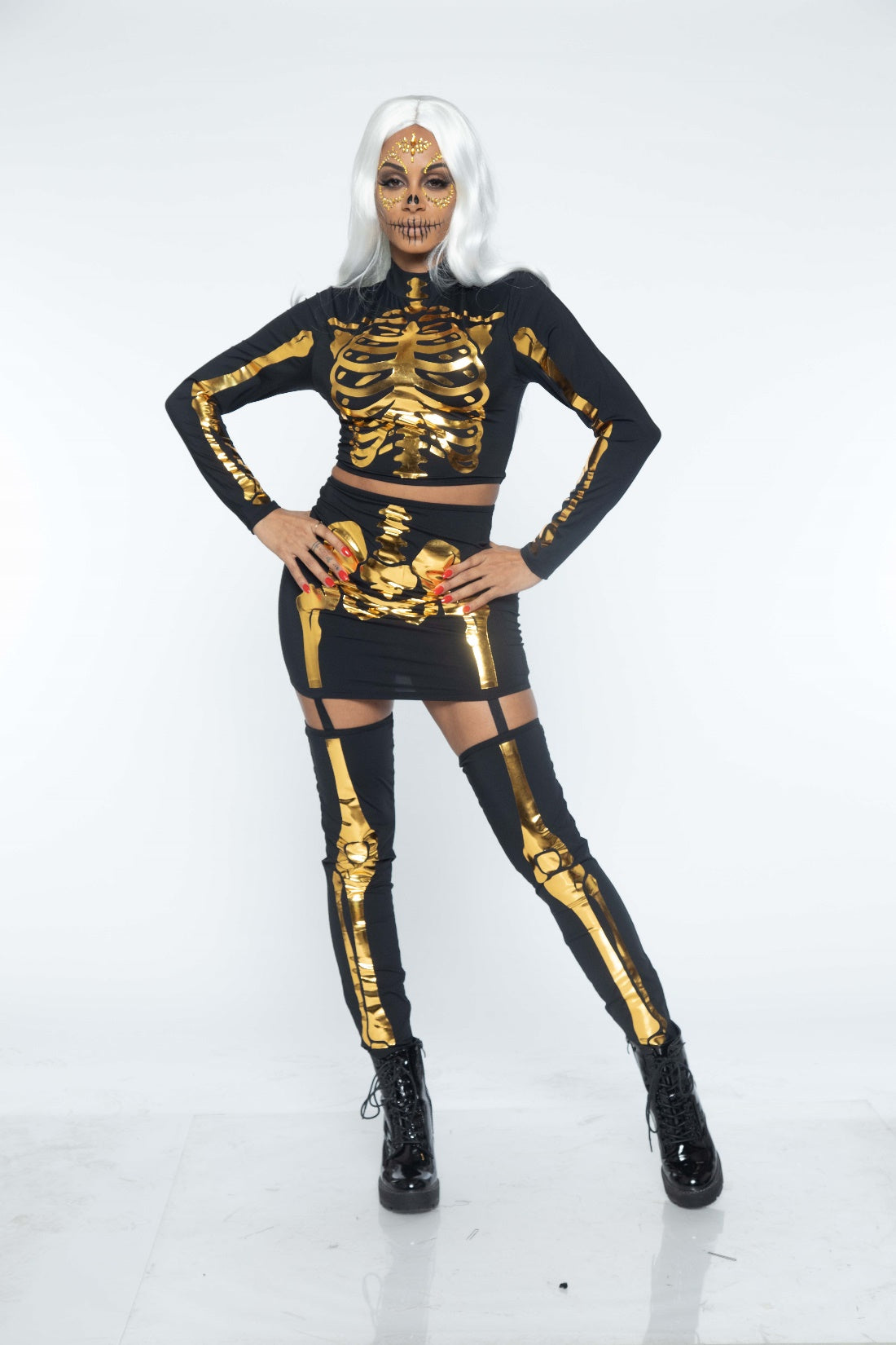 Leg Avenue 2 PC Golden Skeleton, Black/Gold, 
