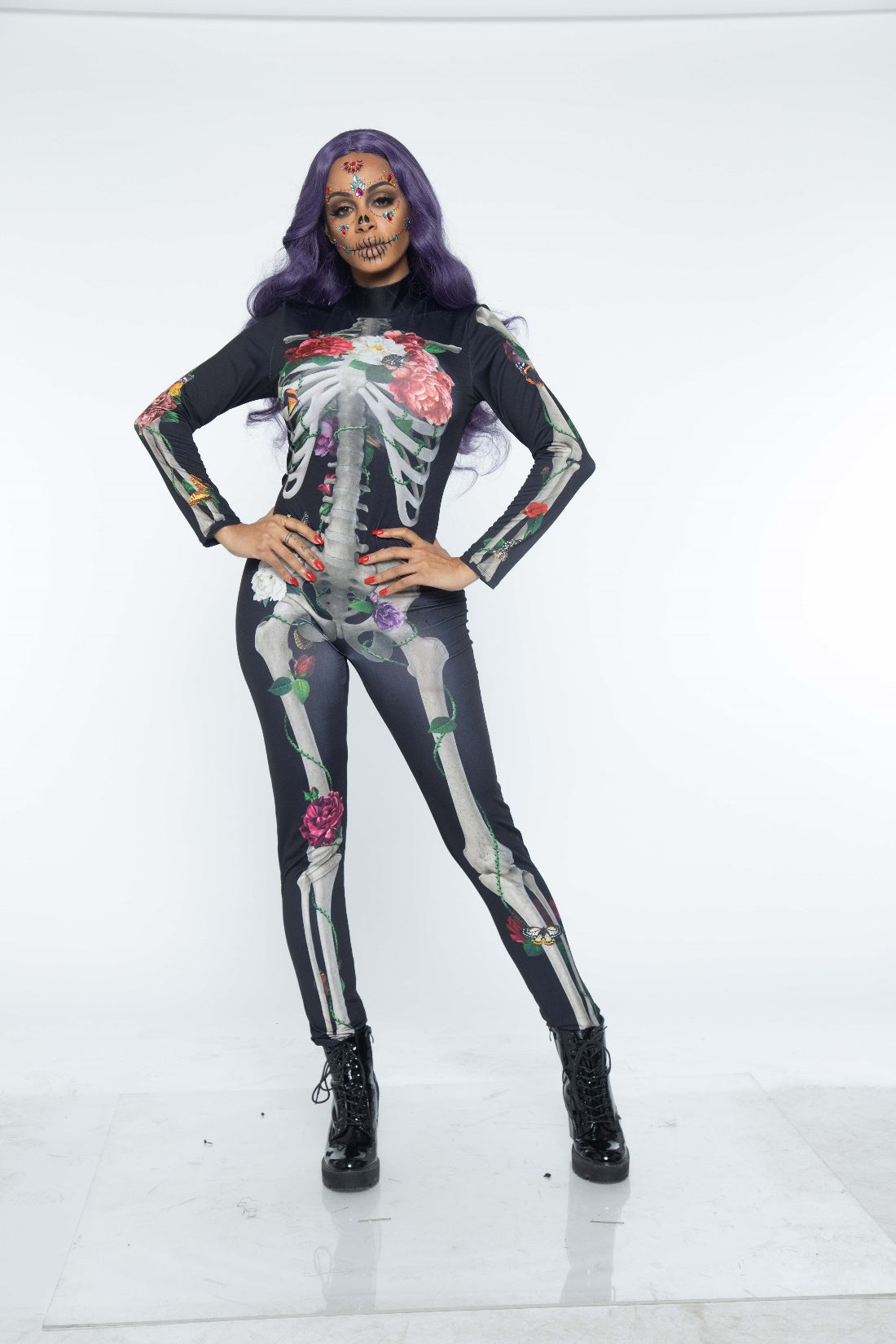 Leg Avenue Floral Skeleton Catsuit, Multicolor, 