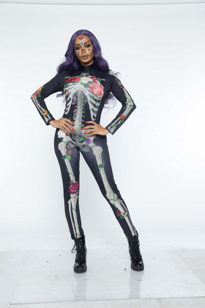 Leg Avenue Floral Skeleton Catsuit, Multicolor, 