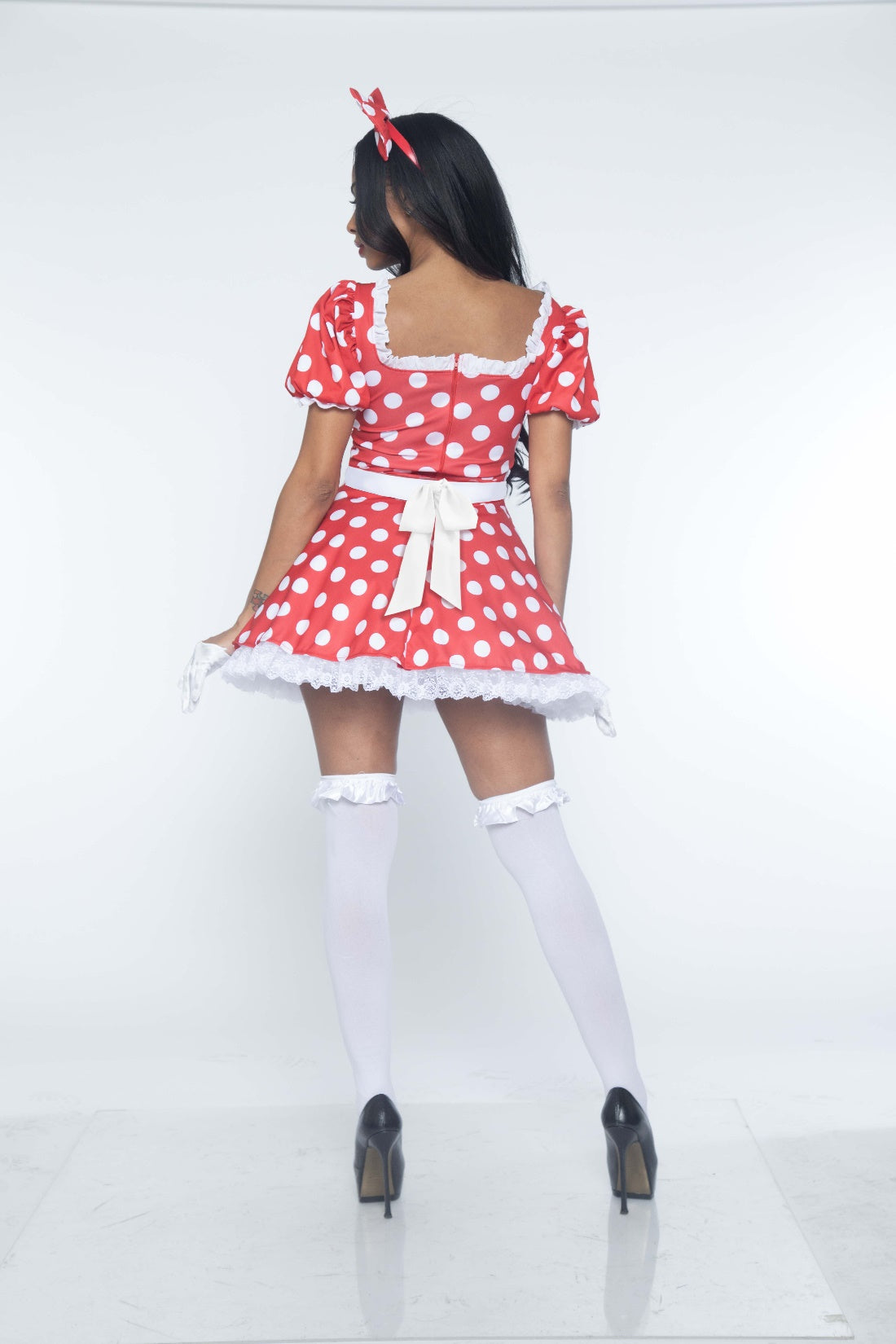 Leg Avenue 2 PC Polka Dot Dress with Ruched Sweetheart Bodice,