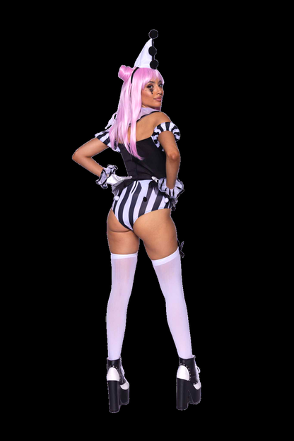 Leg Avenue 4 PC Captivating Circus Clown Costume, Black/White,