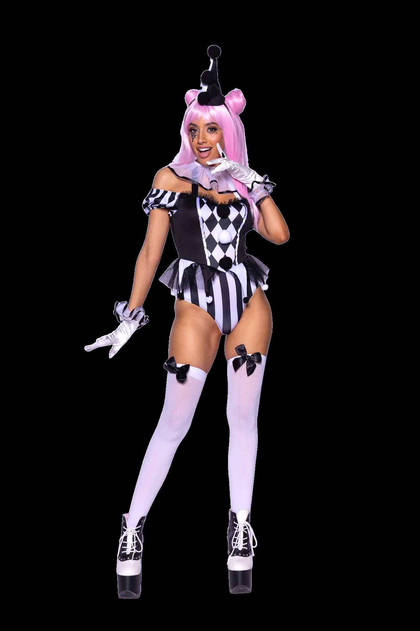 Leg Avenue 4 PC Captivating Circus Clown Costume, Black/White,
