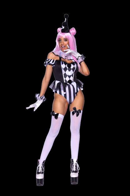 Leg Avenue 4 PC Captivating Circus Clown Costume, Black/White,
