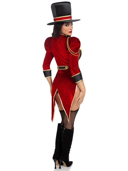 Leg Avenue 2 PC Ravishing Ringmaster, includes gold trimmed garter teddy with snap crotch and attached velvet tail coat, and top hat, MULTICOLOR,