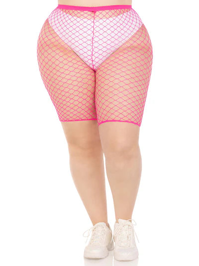 Leg Avenue womens Industrial Fishnet Biker Shorts Lingerie Set, Neon Pink, 1X-2X
