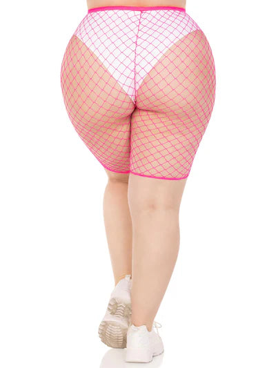 Leg Avenue womens Industrial Fishnet Biker Shorts Lingerie Set, Neon Pink, 1X-2X
