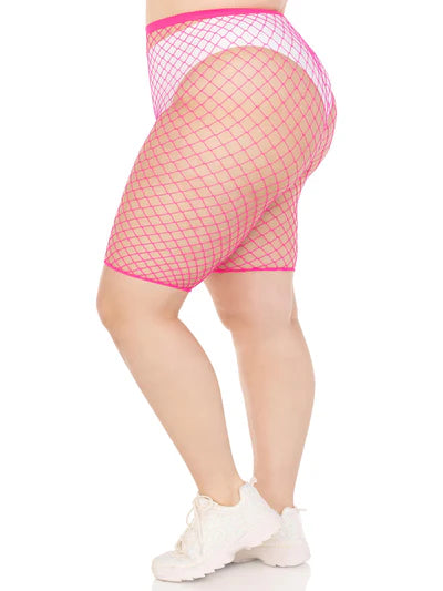 Leg Avenue womens Industrial Fishnet Biker Shorts Lingerie Set, Neon Pink, 1X-2X