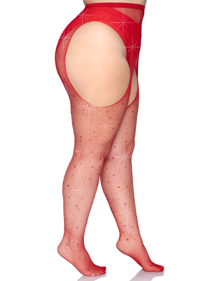 Crystalized Fishnet Suspender Pantyhose