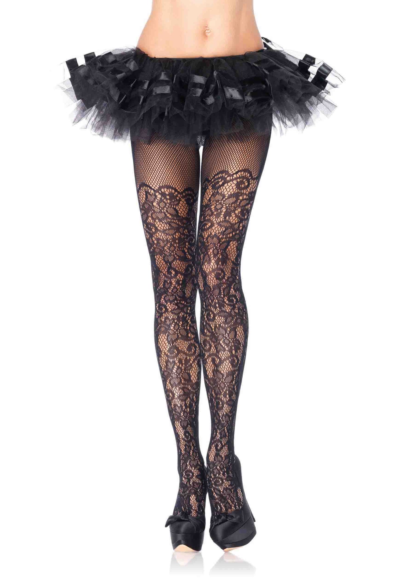 Floral vine net pantyhose