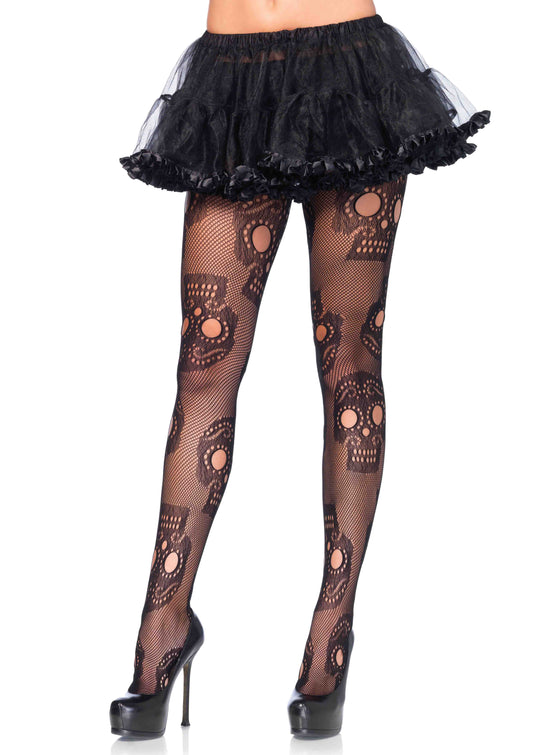 Plus Size Sugar skull net pantyhose 1X