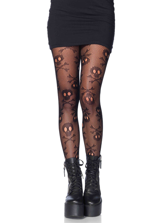 Pirate Booty skull net pantyhose O/S BLACK