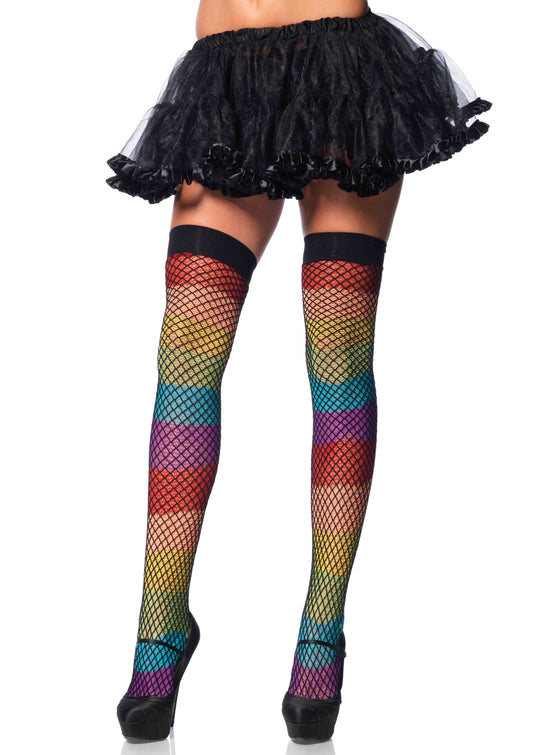 Rainbow Thigh Highs with Fishnet Overlay