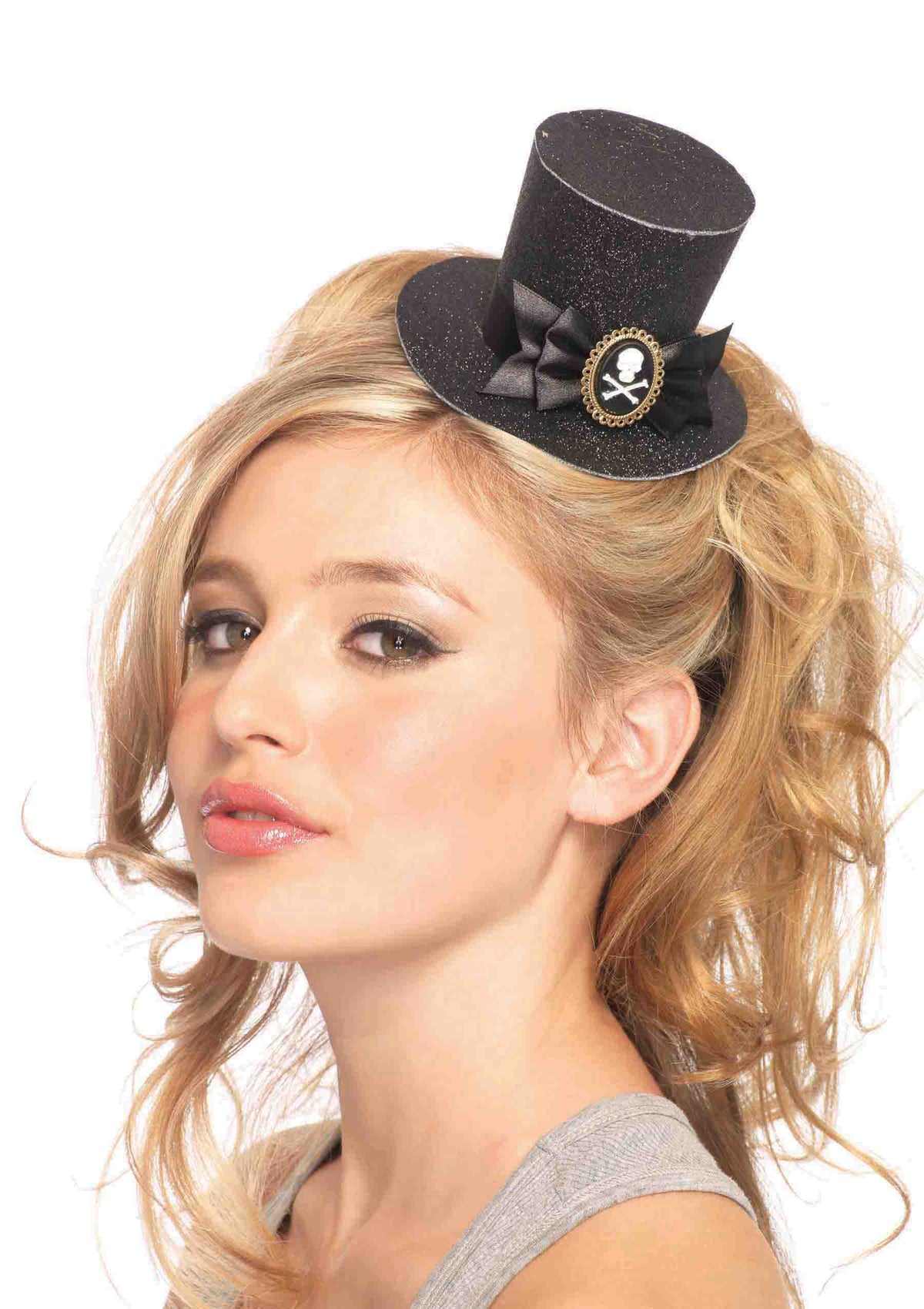Skull Cameo Glitter Clip-On Top Hat